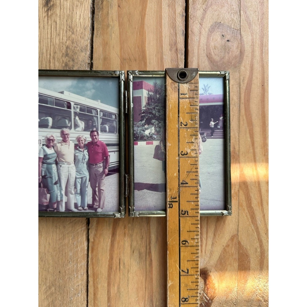 Vintage Bi Fold Double Metal Brass Tabletop/Wall Hanging Picture Frame 70s Photo - Picture 6 of 9